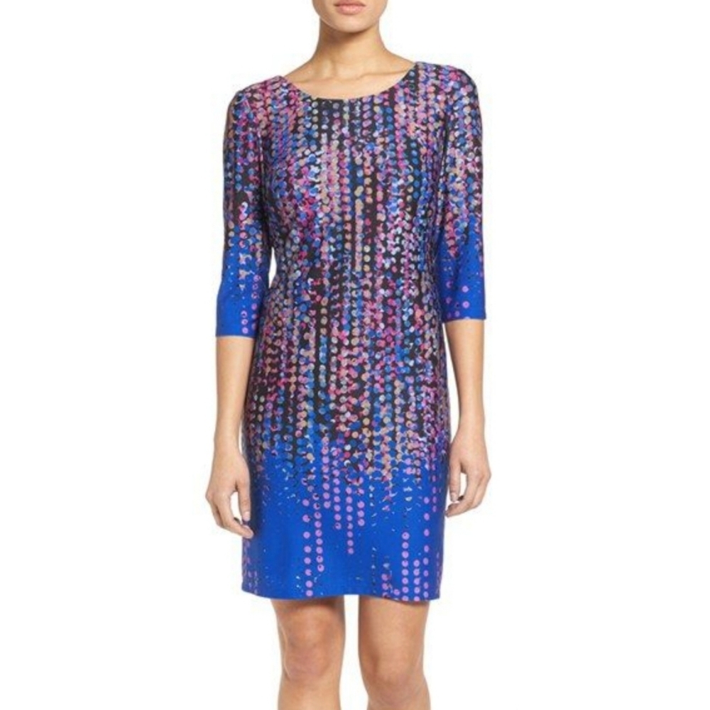 CHETTA B Confetti Print Knit Sheath Dress